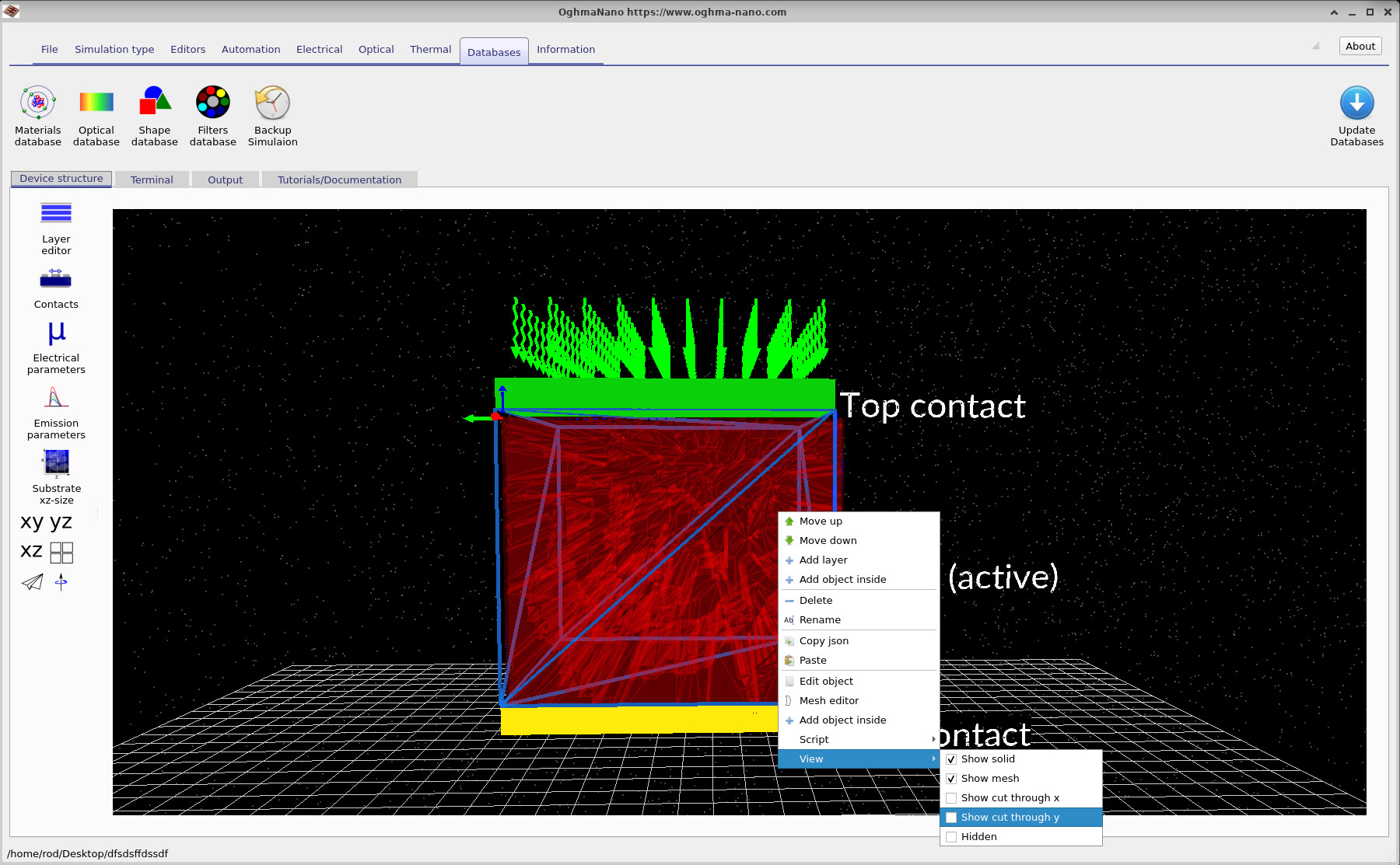 Main window showing a bulk-heterojunction morphology embedded inside the active layer.