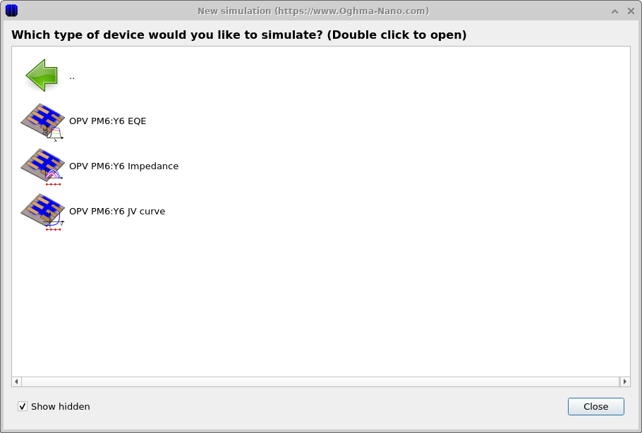 OghmaNano window after double-clicking the Simple Diode Models.
