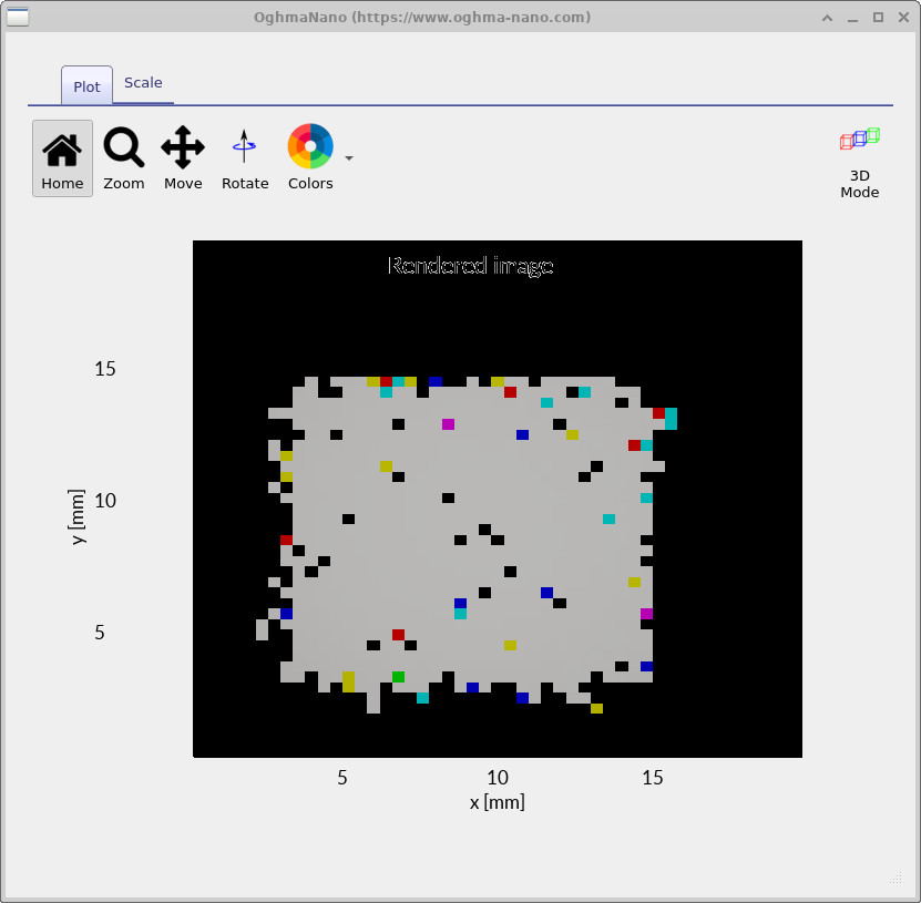 Rendered detector image (repeated here alongside the efficiency curve).