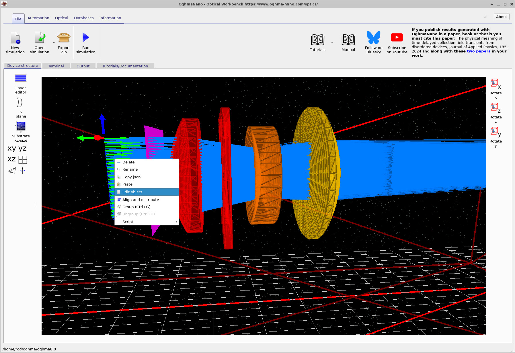Right-click menu on the light source, showing the Edit object option.