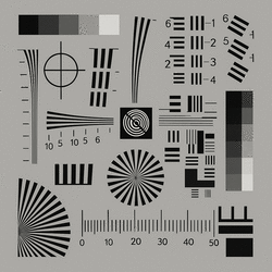 Resolution and focus test chart with radial and linear features.