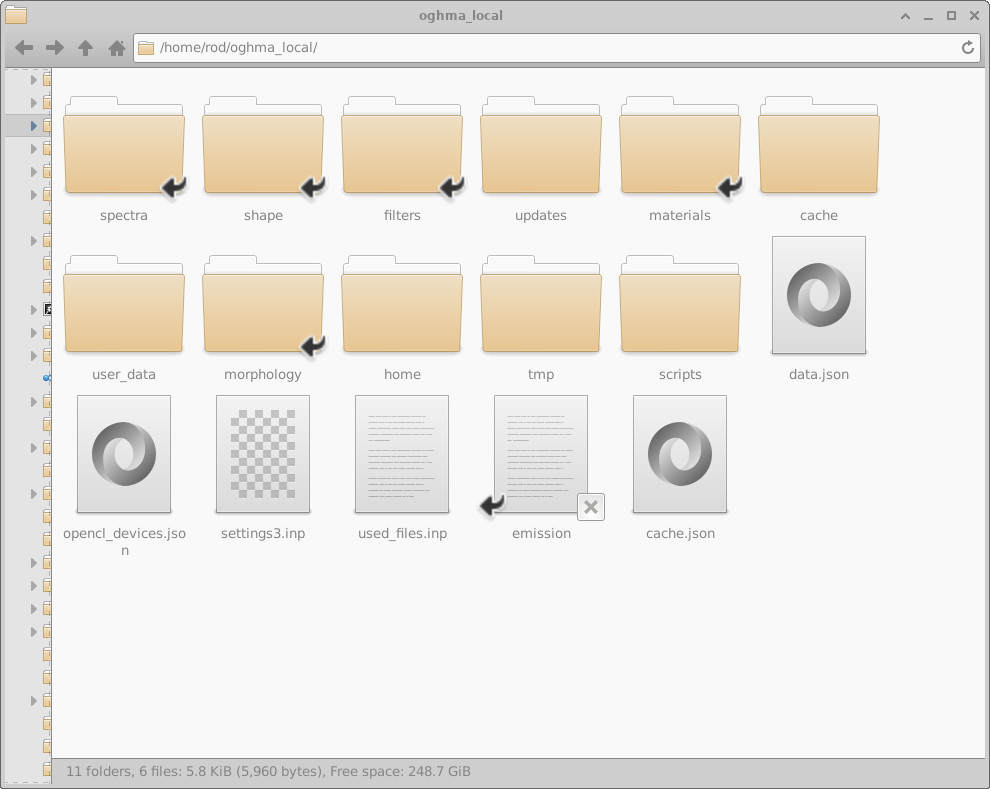 Screenshot of the oghma_local folder in the user's home directory. Example shown on Linux; Windows paths differ as described above.