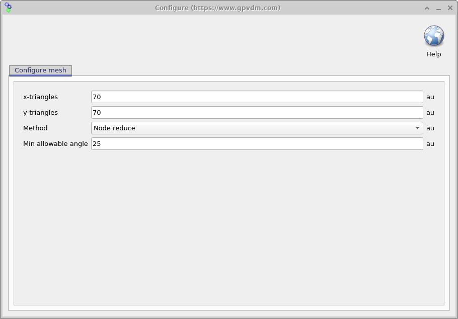 Mesh configuration window.