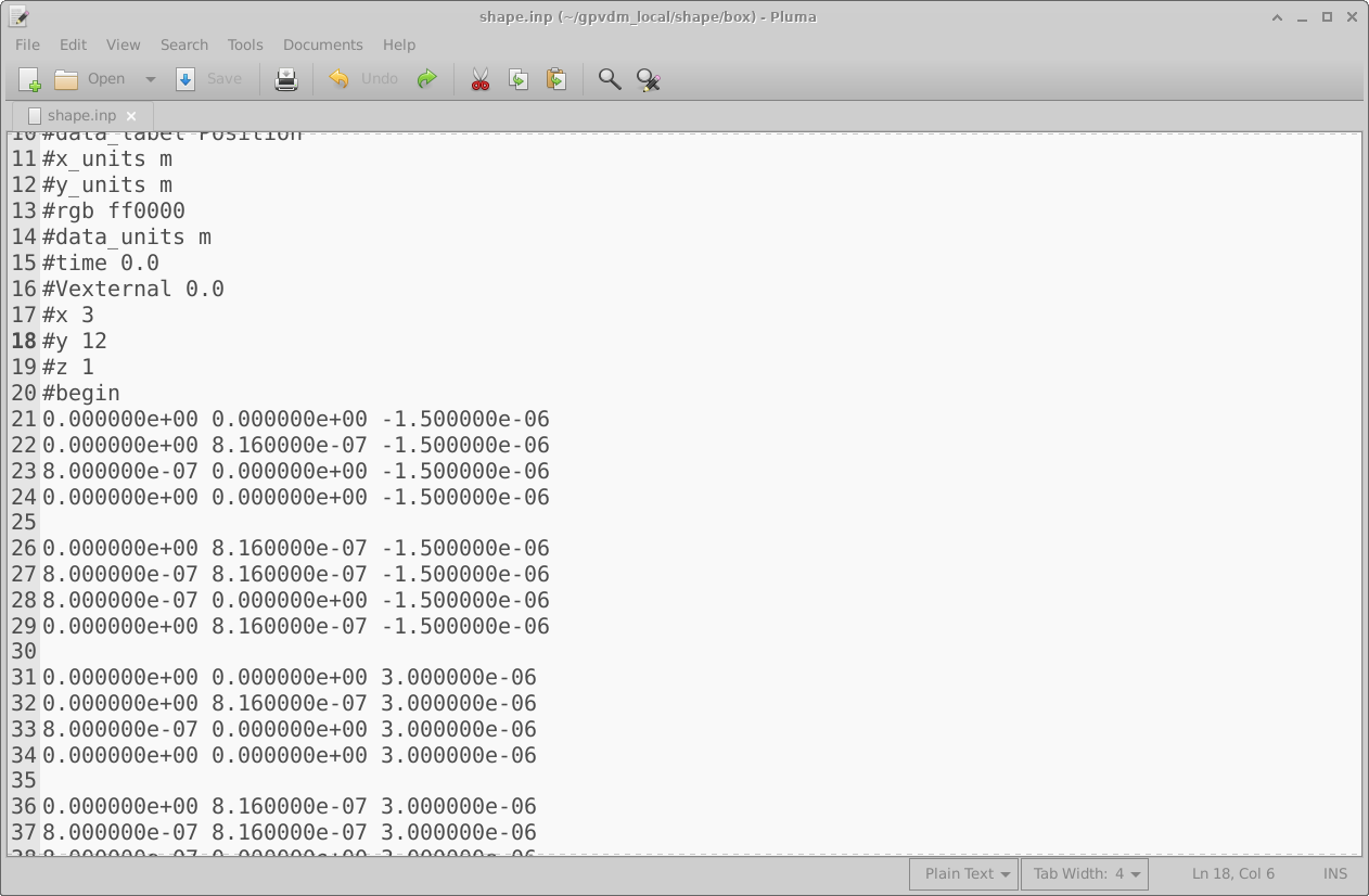 Example of a shape.inp file that defines the 3D mesh using z, x, y coordinates.