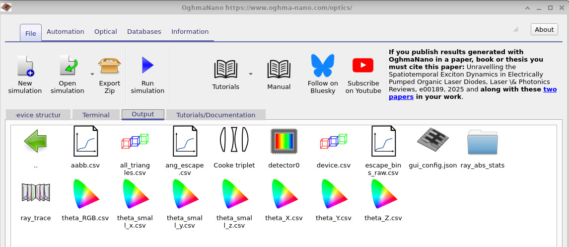 Detector output shown as a CCD-like icon in the output browser