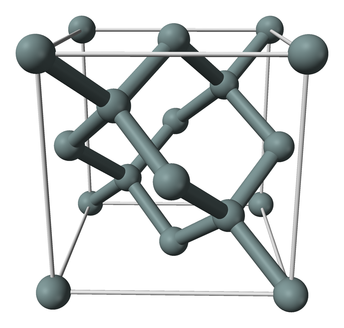 Atomic structure of crystalline silicon showing a diamond lattice.