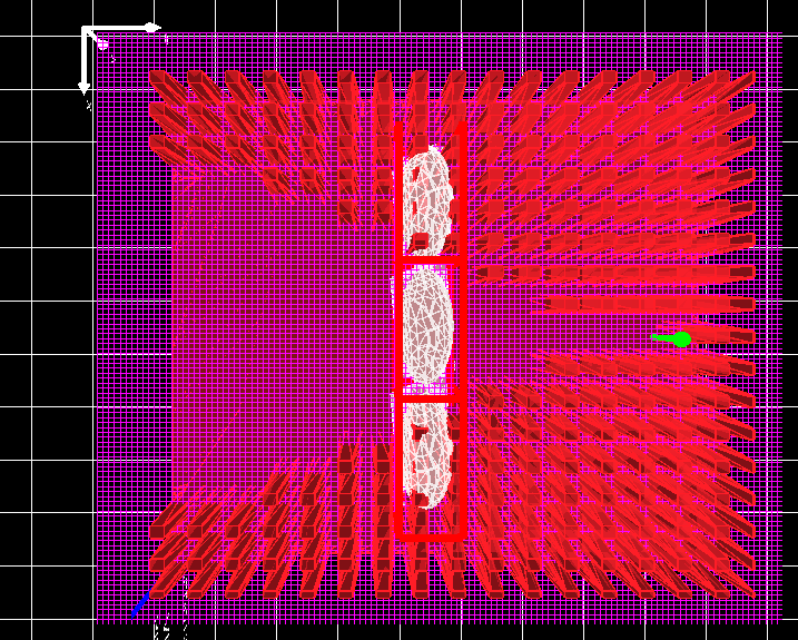 OghmaNano simulation window showing lenses repositioned in the xz plane.
