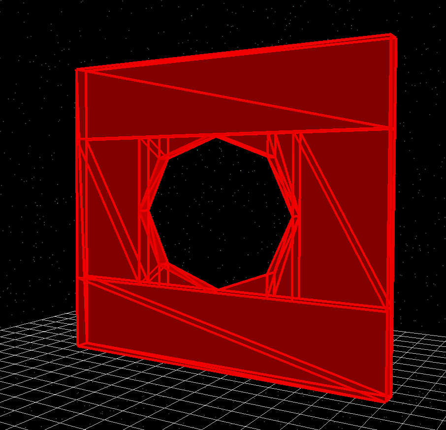 Wireframe aperture mesh rendered in the 3D scene, showing the polygonal opening.