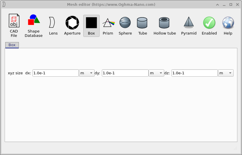 Mesh editor window showing configuration options for a box.