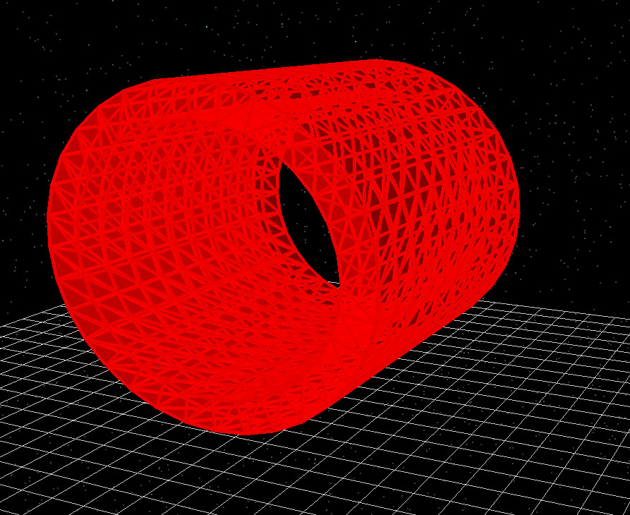 Wireframe hollow cylinder mesh rendered in the 3D scene.