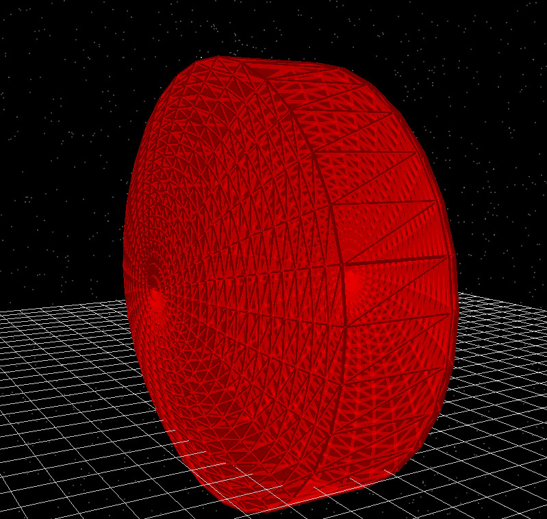 Convex lens mesh shown in the 3D scene.