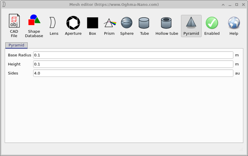 Mesh editor window configured to use the pyramid primitive.