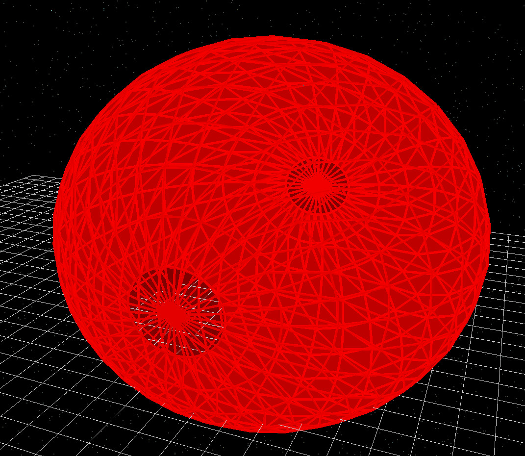 Wireframe sphere mesh rendered in the 3D scene.