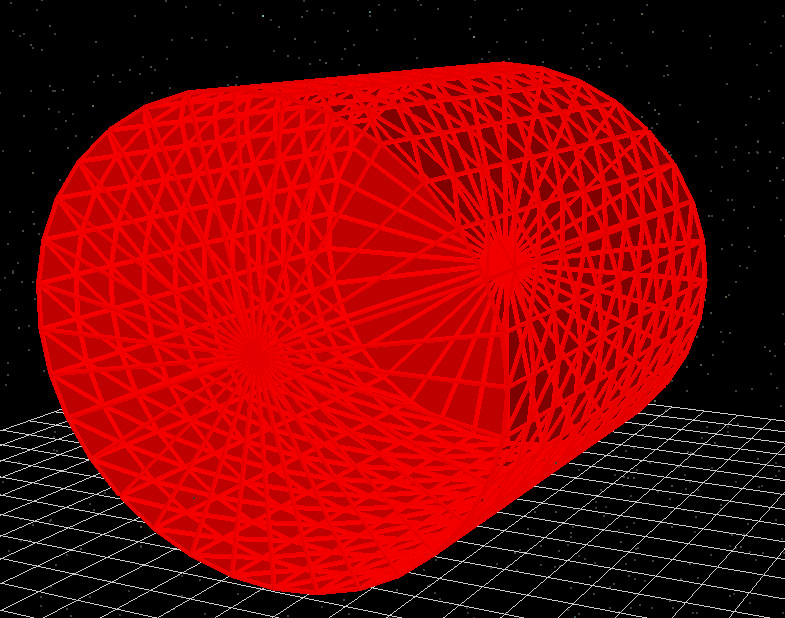 Wireframe cylinder mesh rendered in the 3D scene.