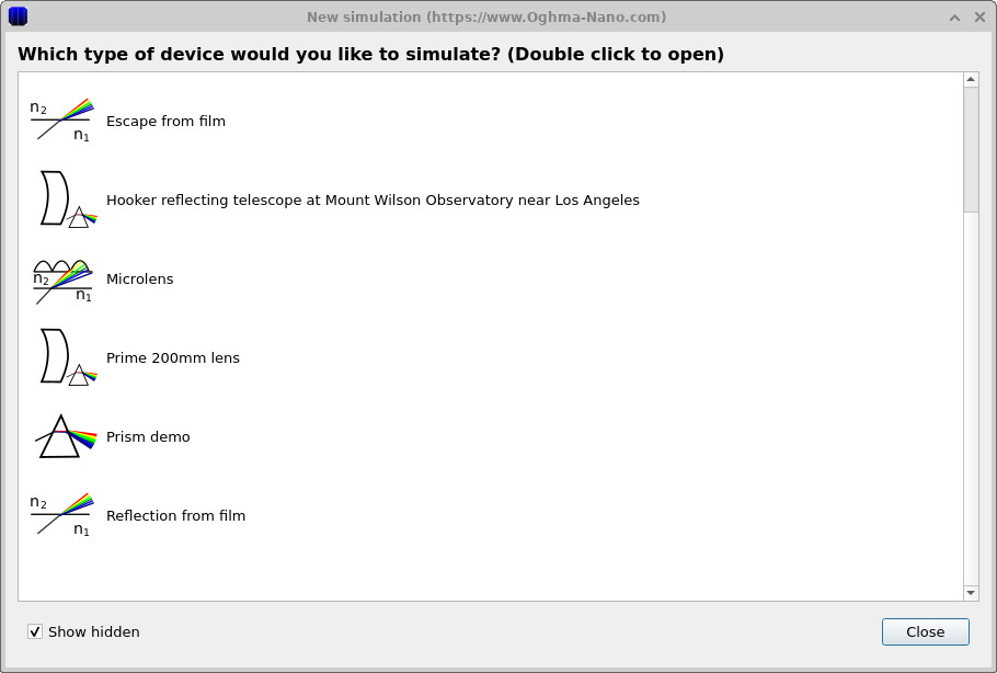 Ray tracing demo list with Microlens highlighted.