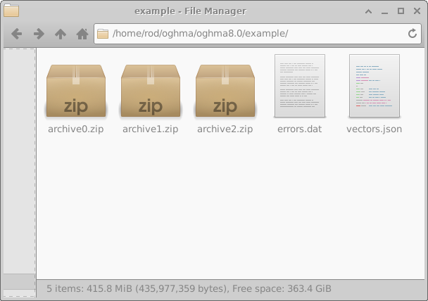 fig: Left: The content of the Example directory; Right inside archive0.zip