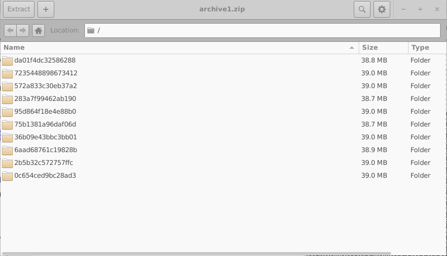 fig: Left: The content of the Example directory; Right inside archive0.zip