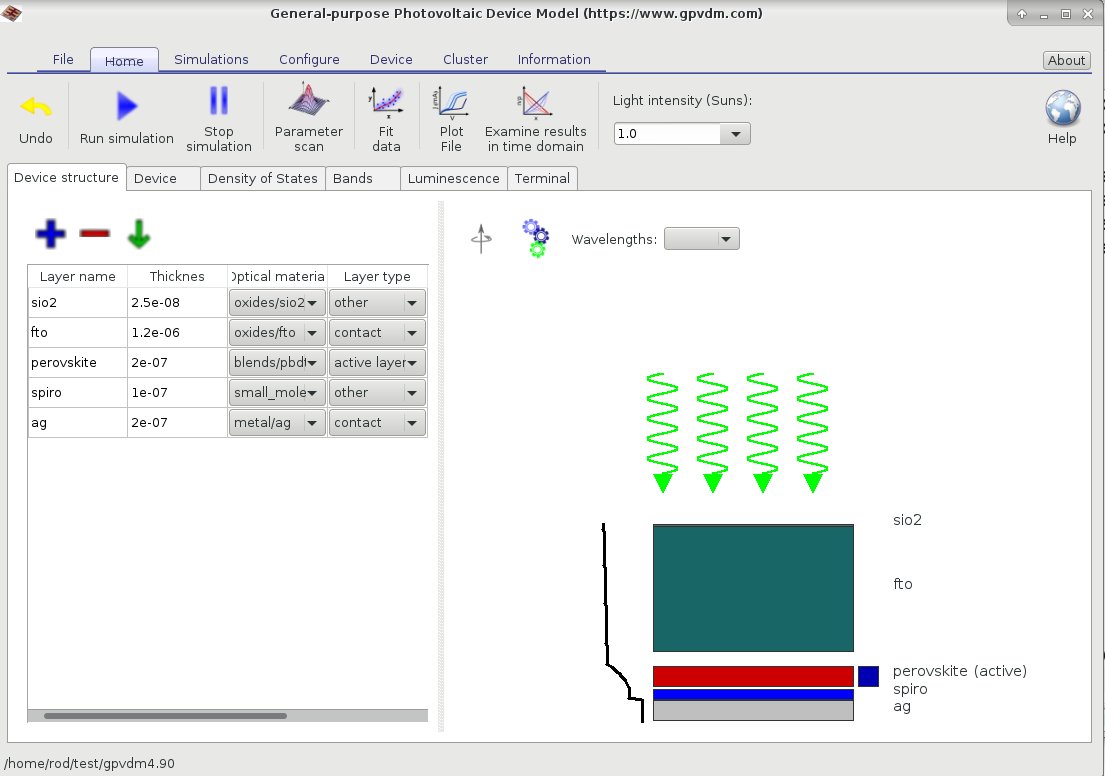 Screenshot of OghmaNano simulation window without 3D acceleration: flat, unshaded view of the device