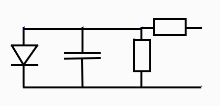 Equivalent circuit: diode and geometric capacitance in parallel with a shunt resistor, all followed by a series resistor.