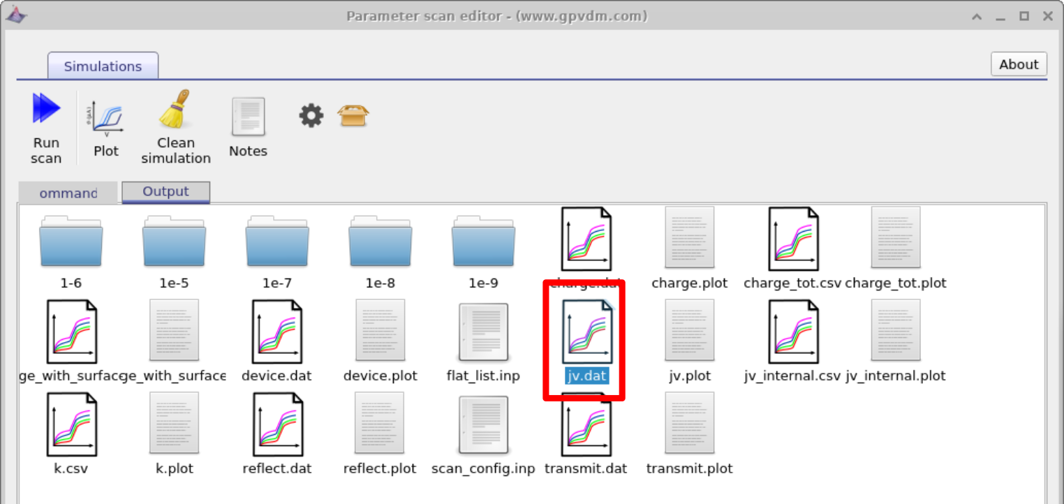 OghmaNano parameter scan output tab