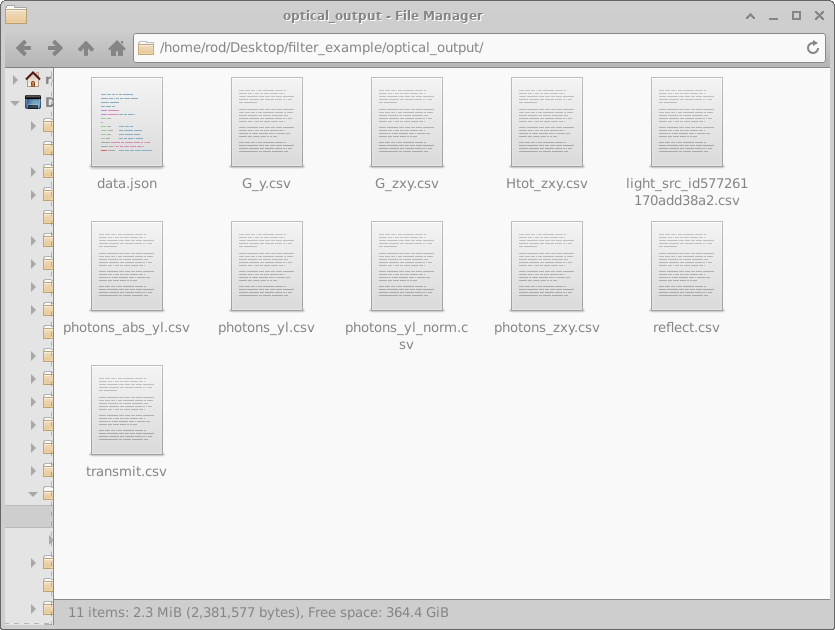 Contents of the optical_output directory showing summary files generated by the Transfer Matrix simulation