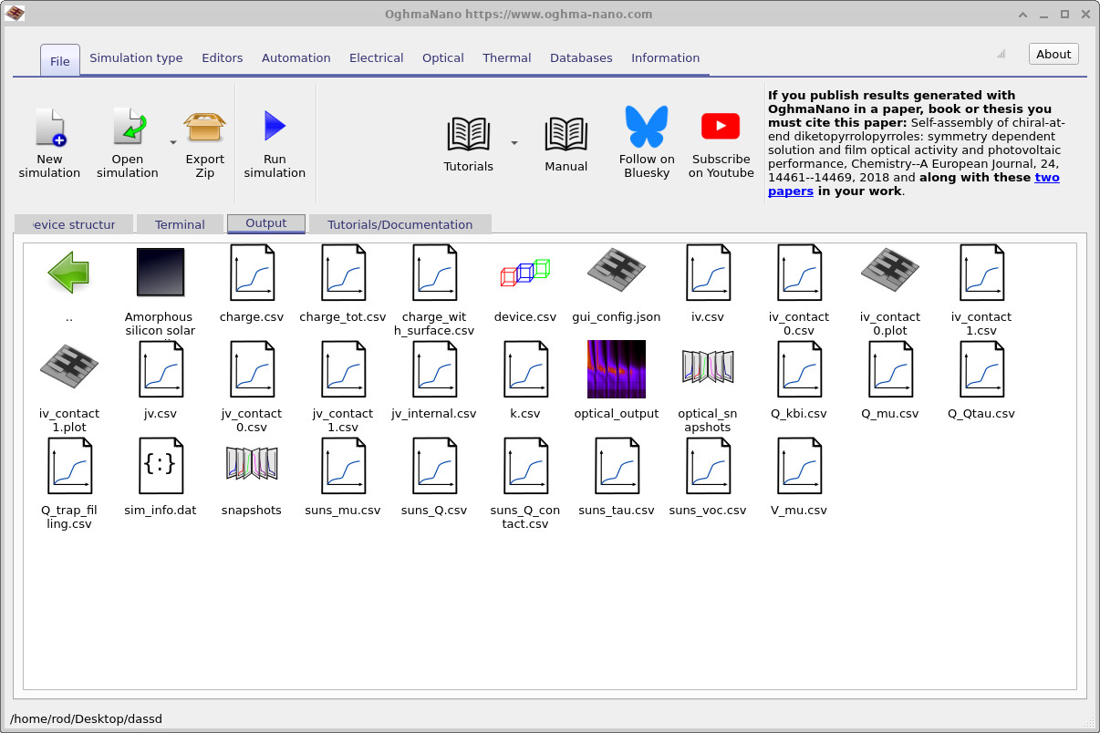 Output directory after running Suns–Voc simulation