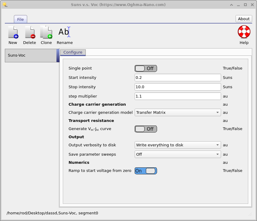 Suns–Voc editor with stop intensity set to 1000 suns