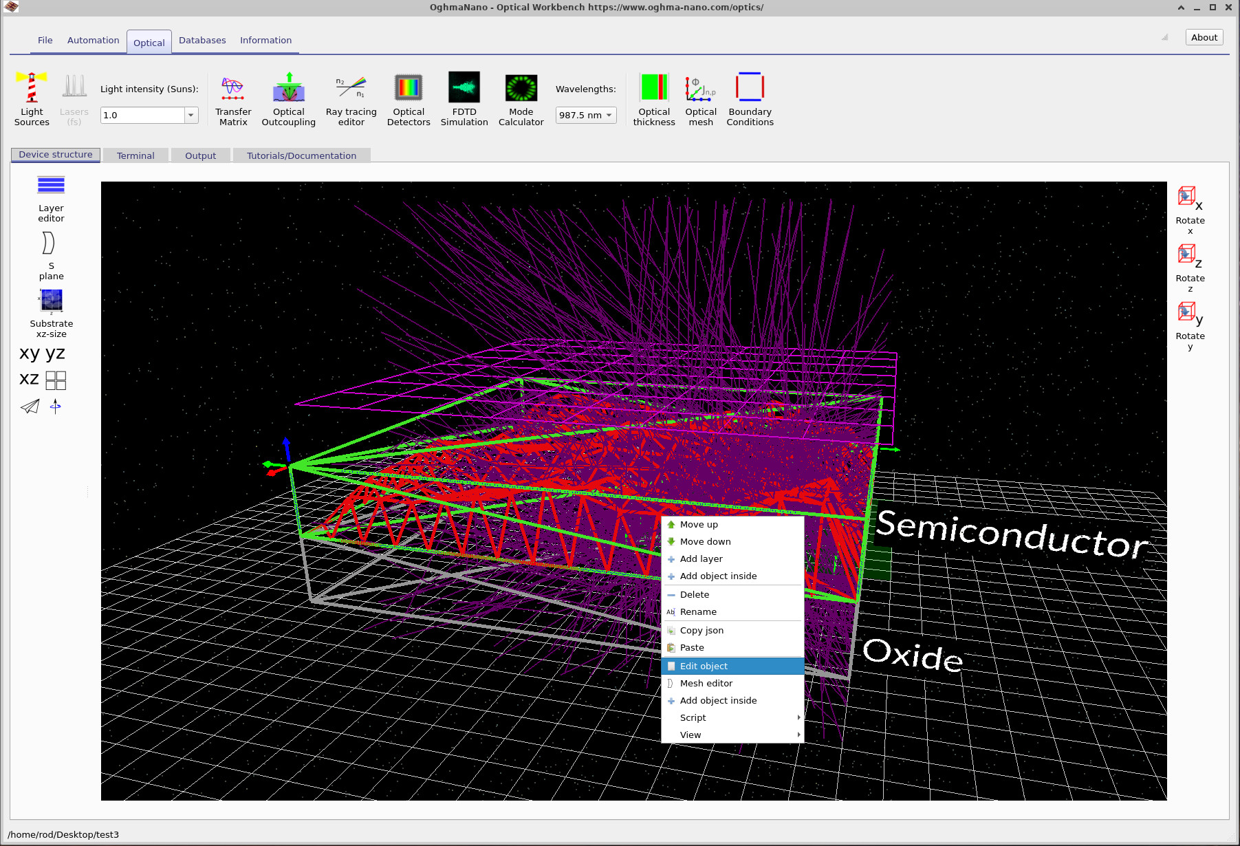 Edit object context menu on the semiconductor layer