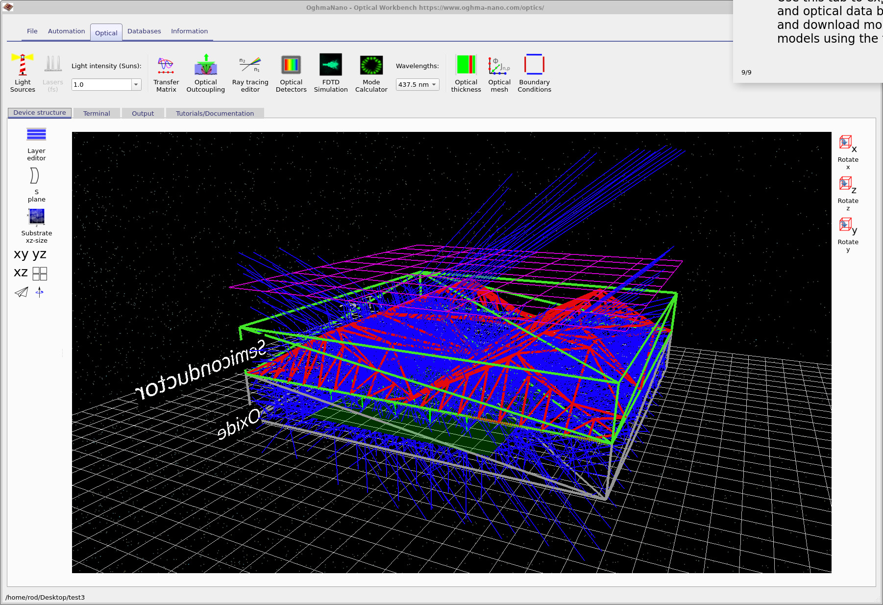 Ray tracing result with saw-wave surface mesh at 437.5 nm