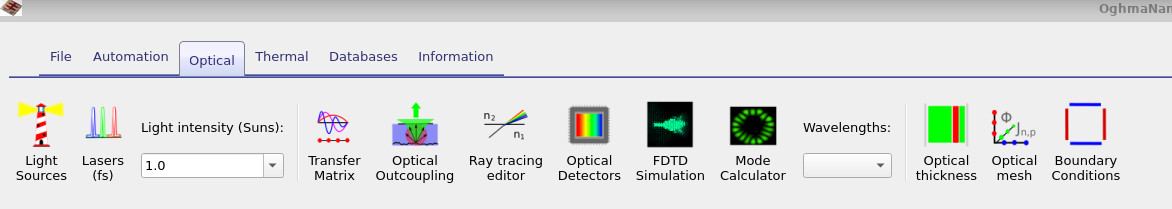 Optical ribbon showing access to the optical mesh editor used to control simulation dimensionality.