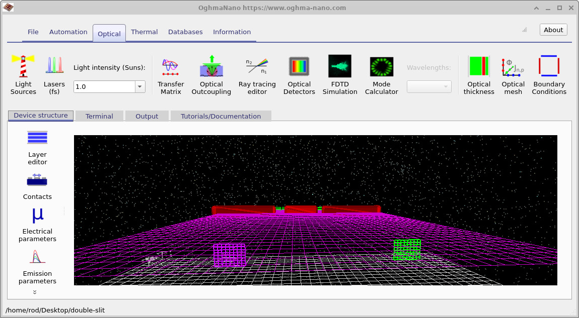 Main window showing two detectors visible in the simulation domain after enabling.