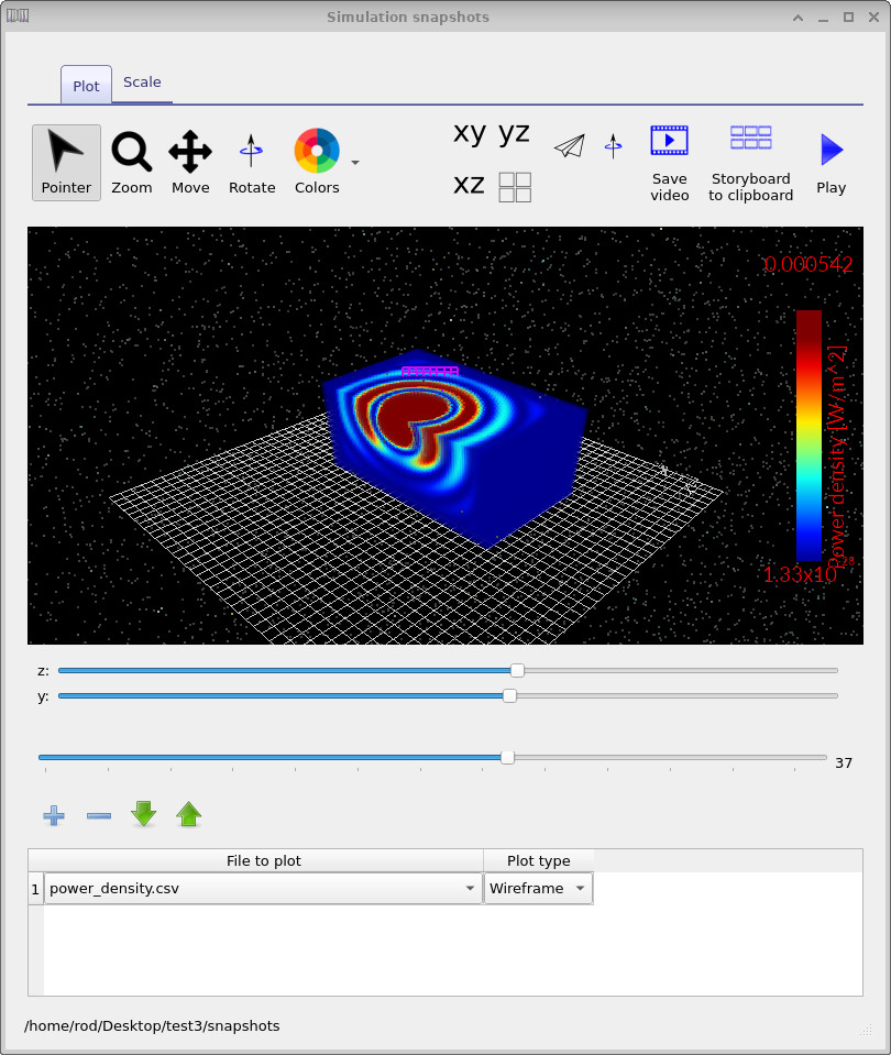 Snapshot viewer showing green light propagating in free space.