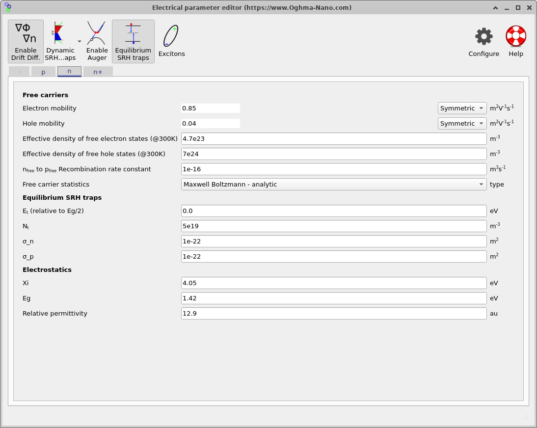 Electrical parameter editor for the n-type gallium arsenide (GaAs) region