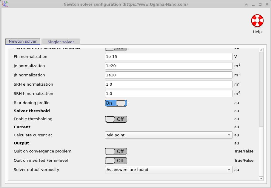Solver configuration window showing 'Calculate current at' set to Mid point.