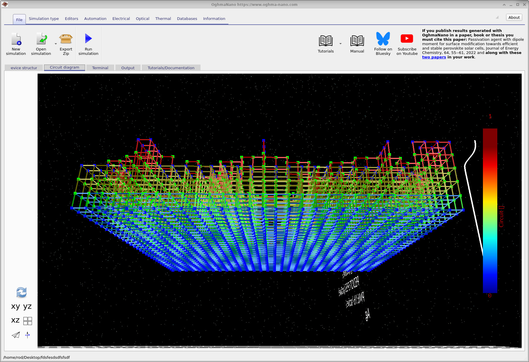Bottom view of the circuit mesh showing extraction nodes across the full bottom contact