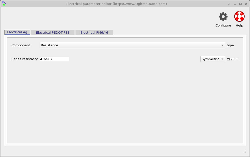 Electrical parameter editor showing Ag layer with series resistivity value