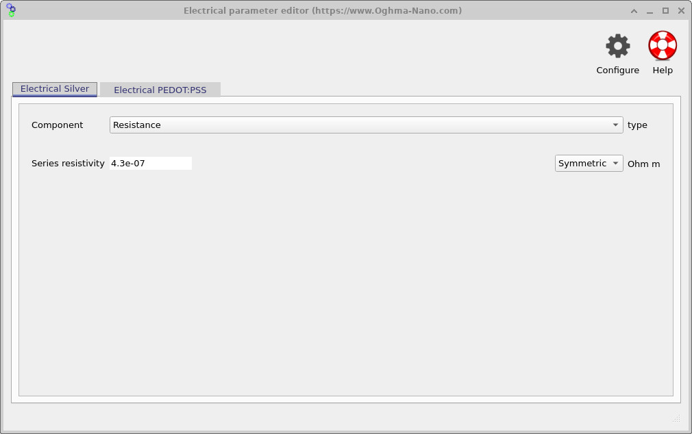Electrical parameter editor showing series resistivity setting for conducting layers