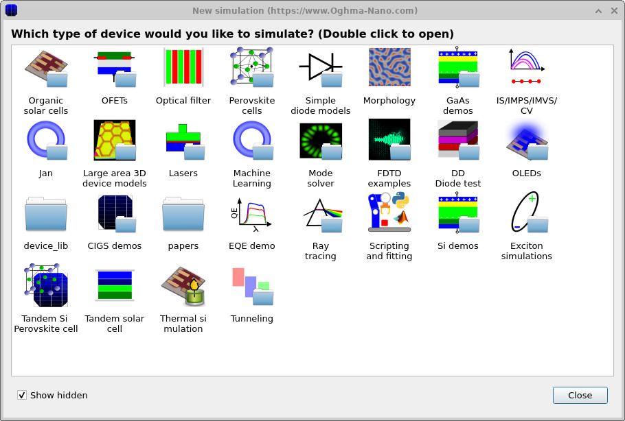 OghmaNano new simulation window highlighting Large area 3D device models
