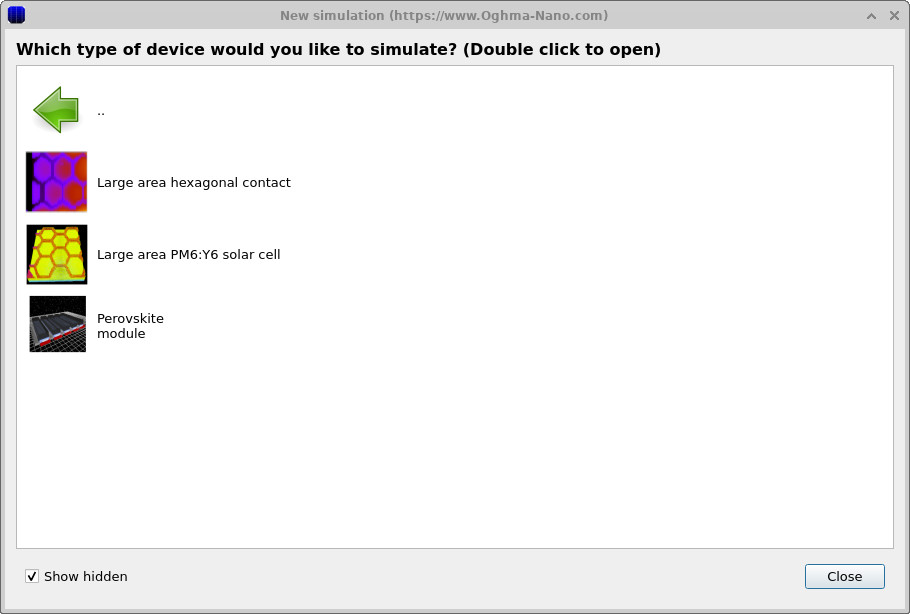 List of large-area simulations including the hexagonal contact example