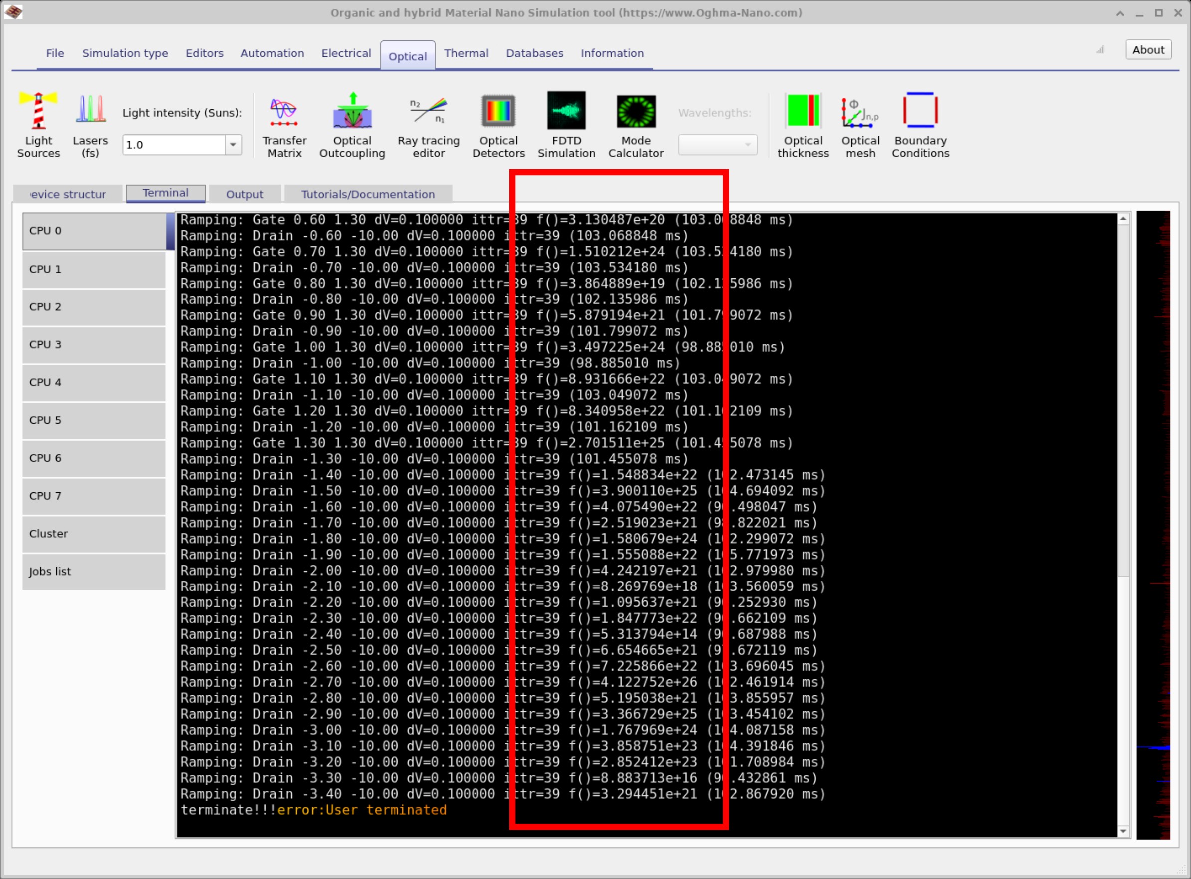 Solver error message caused by unrealistically high mobility settings that destabilise the numerical solution.