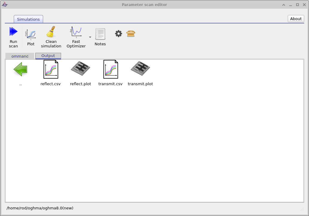Inside a scanned-thickness folder showing reflect.csv and transmit.csv aggregate files.