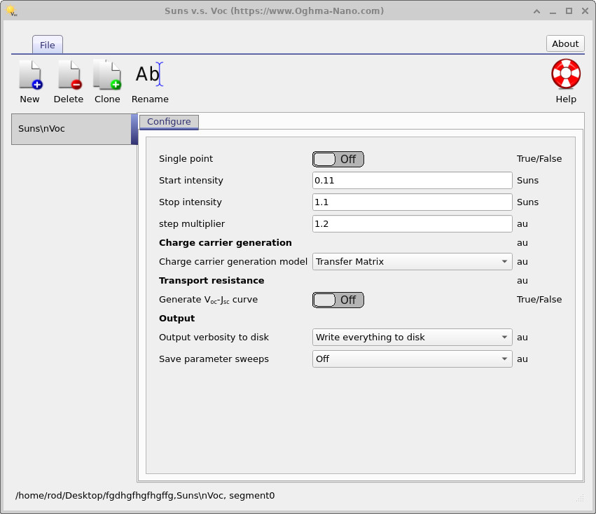 Suns-Voc editor with stop intensity set to 100 suns