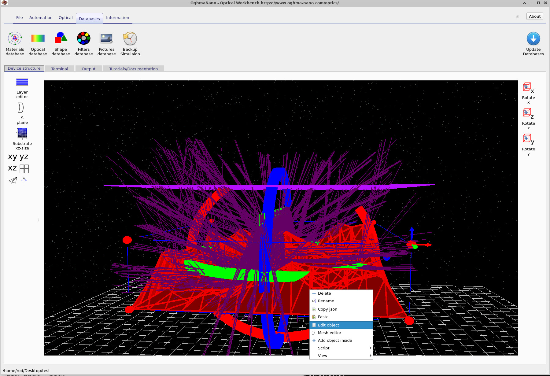 Right-click menu opened on the AFM surface object with Edit object highlighted.