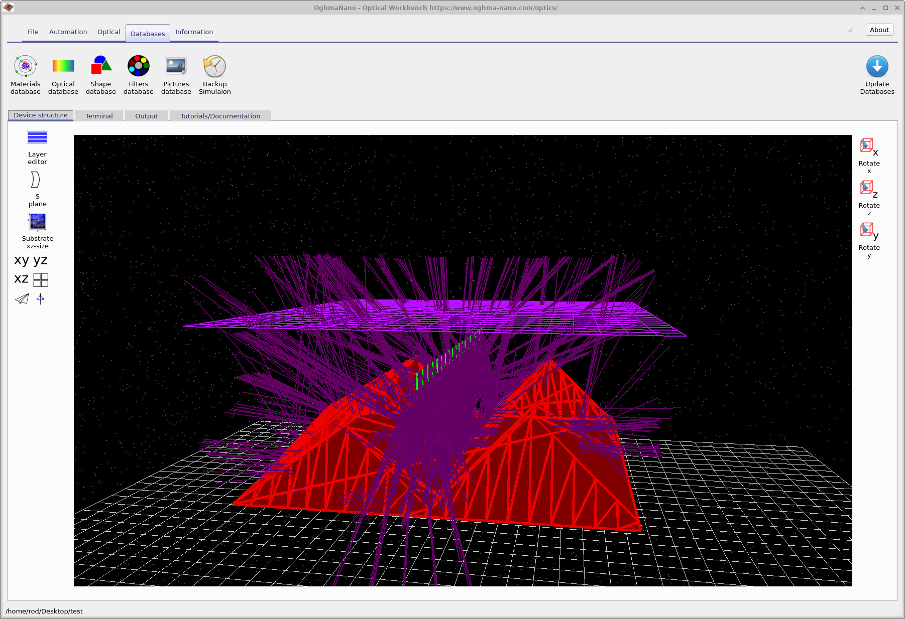 Main simulation window showing the surface replaced by a saw-wave shape.