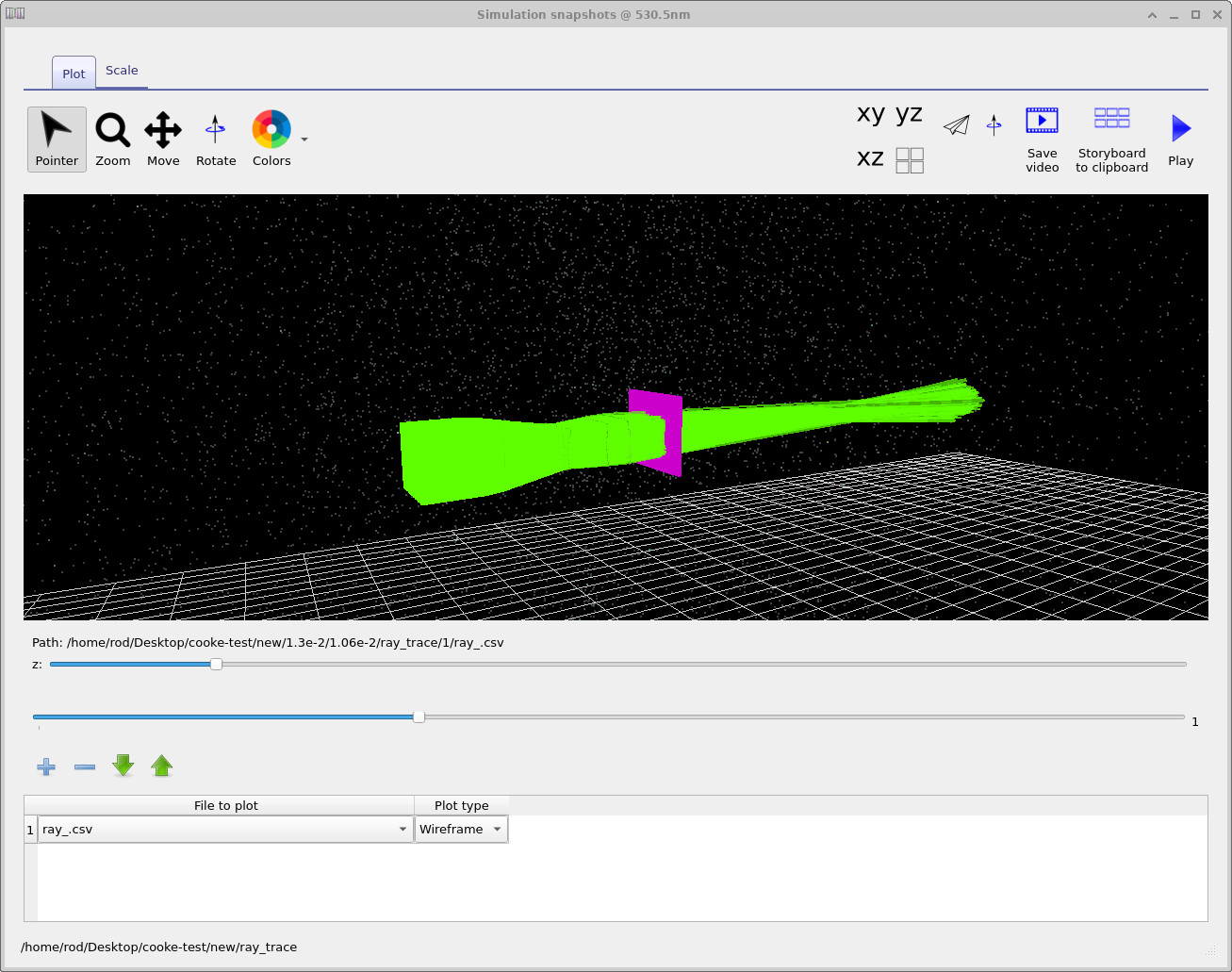 Ray-trace view corresponding to the minimum spot-size solution found by the optimizer
