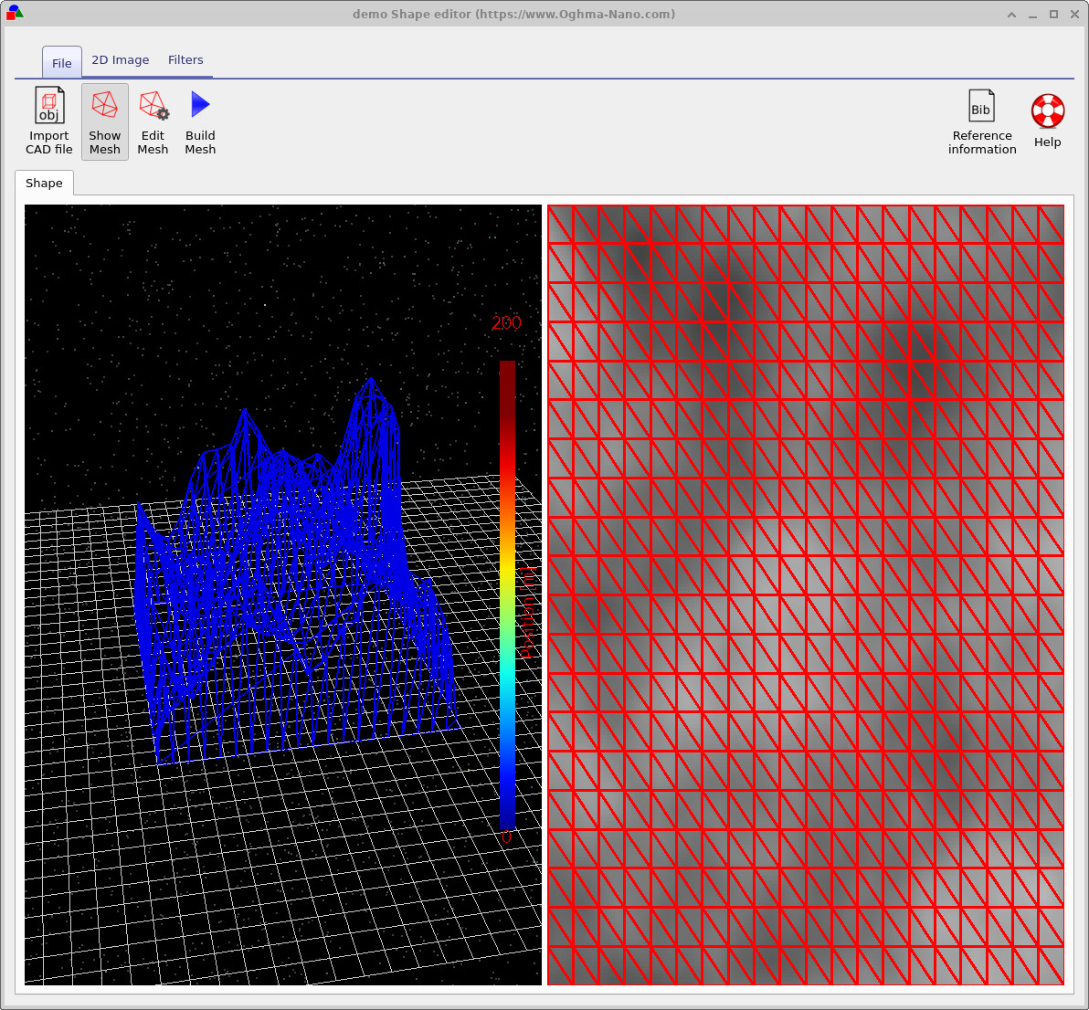 Perlin noise surface meshed with a regular triangular grid.