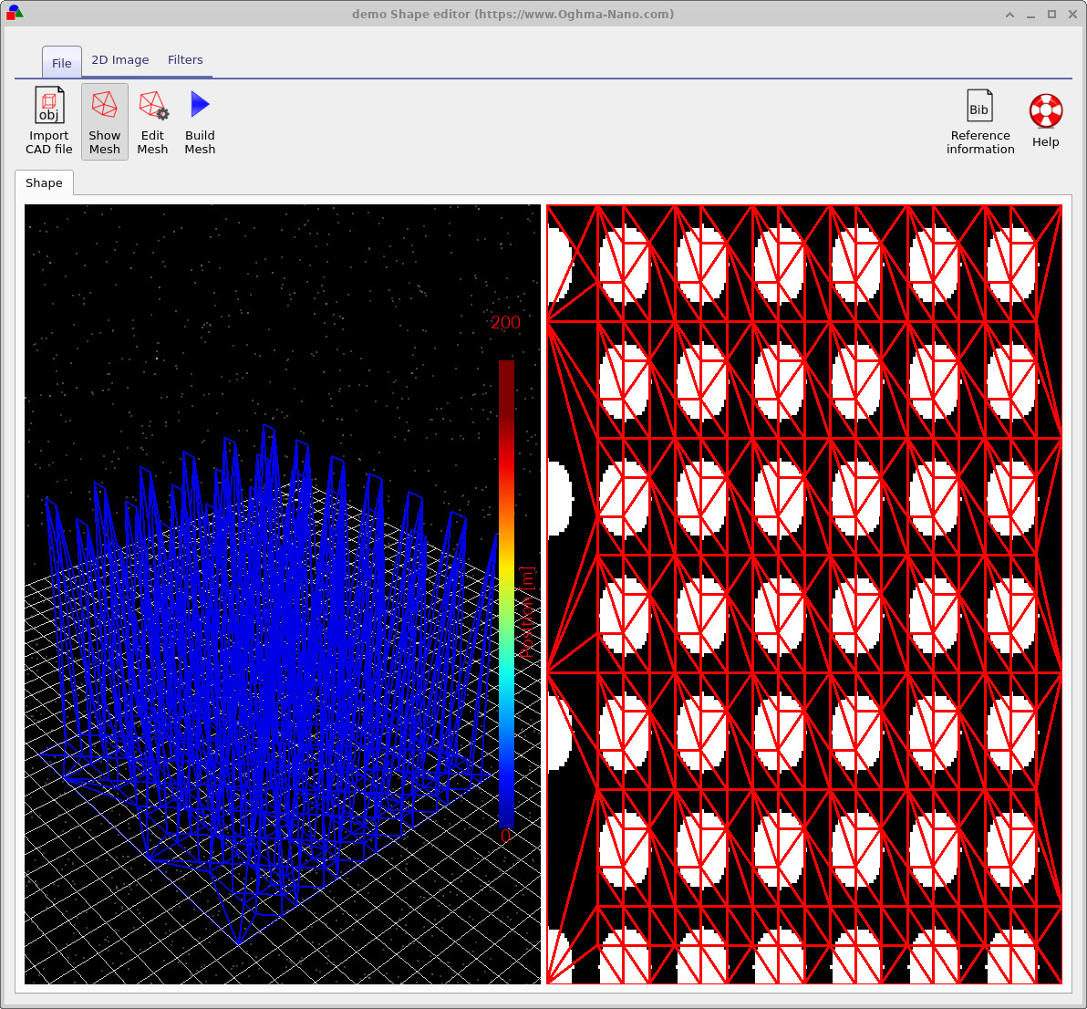 Shape editor with an initial 3D pillar array built from the photonic crystal image.