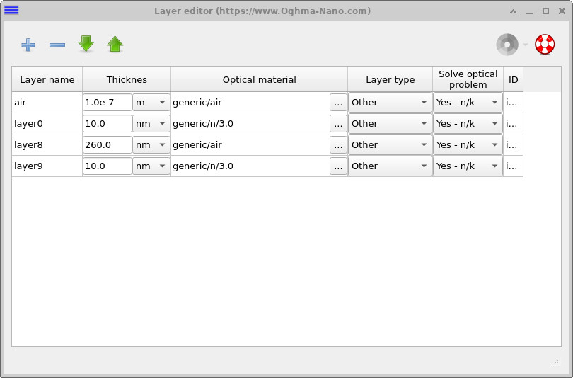 Layer editor showing the original cavity thickness.