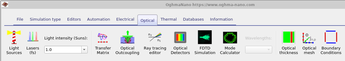 Optical ribbon showing transfer matrix and optical analysis controls.